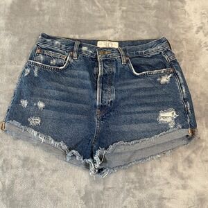 We The Free Denim Shorts Distressed High Rise Cuffed Raw Hem Size 30